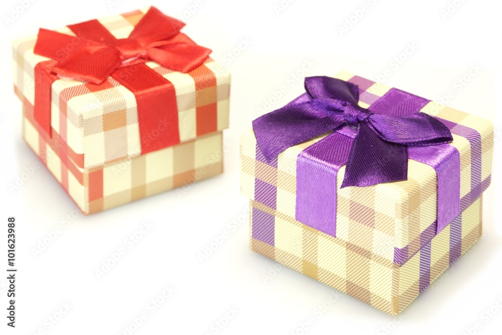 Two Checkered Gift Box With Tartan Pattern Isolated On White Two Checkered Gift Box With Tartan Pattern Isolated On White