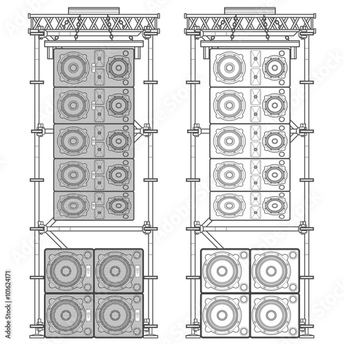 line array concert acoustics scaffold suspension illustration.