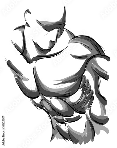 Sketch Vector Illustration:.bodybuilder. strong muscular man. at