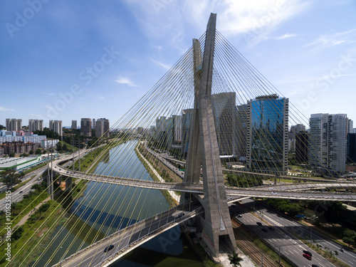 Estaiada Bridge and Skyscrapers in Sao Paulo, Brazil