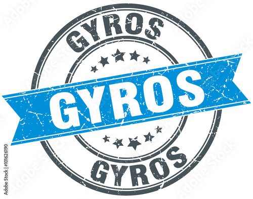 gyros blue round grunge vintage ribbon stamp