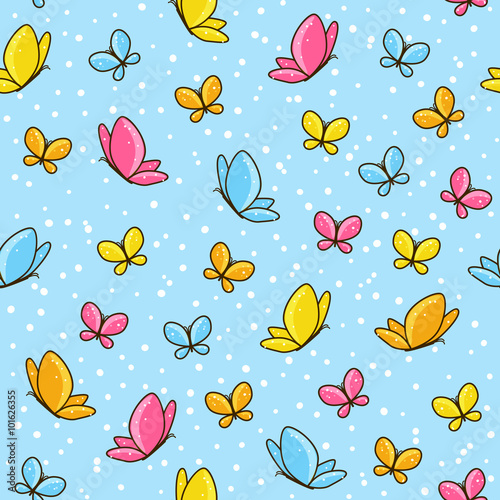 Seamless pattern with color butterflies 