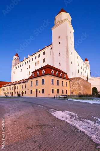 Bratislava castle on a winter evening, Slovakia.