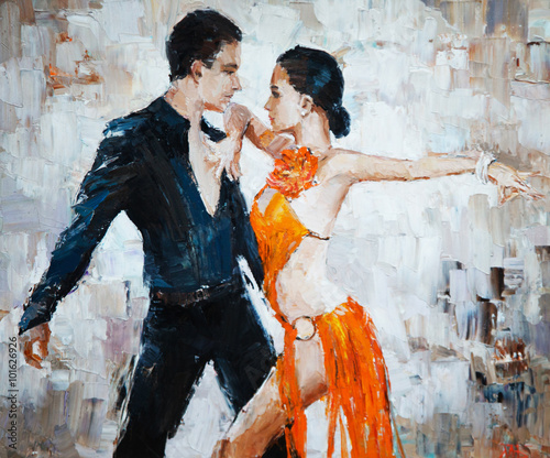 Fotografie, Obraz tango dancers digital painting, tango dancers