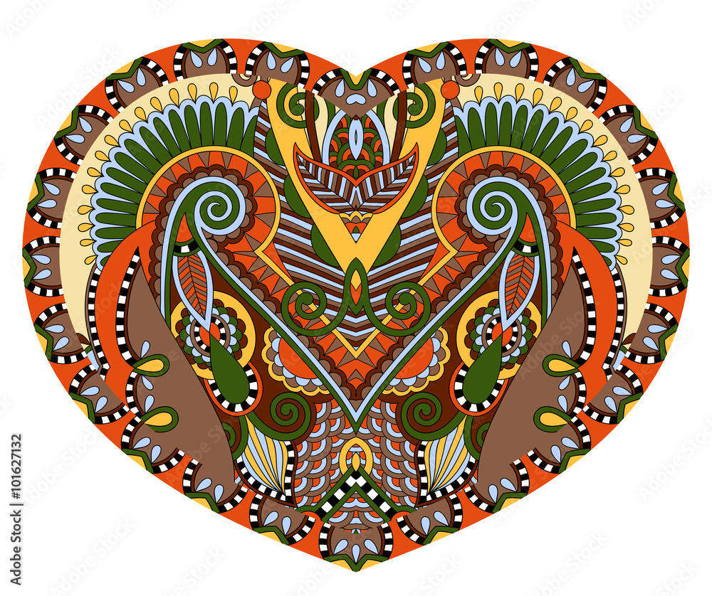 Fototapeta koronkowy kształt serca z etnicznym kwiatowym wzorem paisley na Walentynki