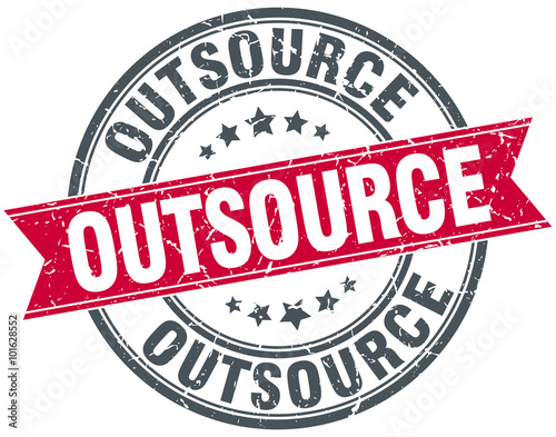 outsource red round grunge vintage ribbon stamp