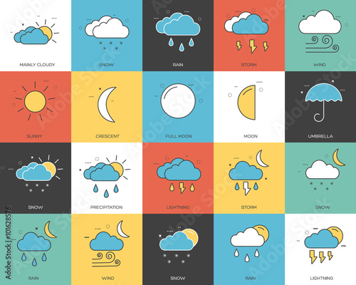 Line icons set of weater collection concept. Modern vector pictogram with flat design elements design.