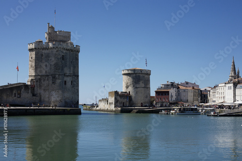 Old Harbor Entrance showing St Nicolas Tower and Chain Tower Port  La Rochelle France. © clarkikian