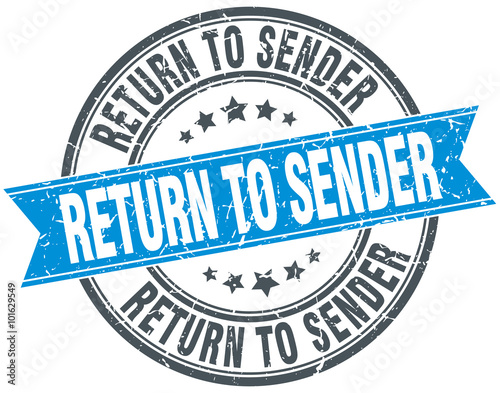 return to sender blue round grunge vintage ribbon stamp