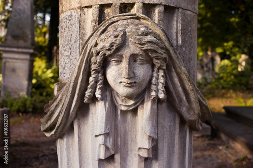 Old statue on grave in the Lychakiv cemetery of Lviv  Ukraine