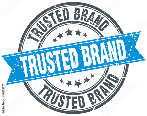 trusted brand blue round grunge vintage ribbon stamp