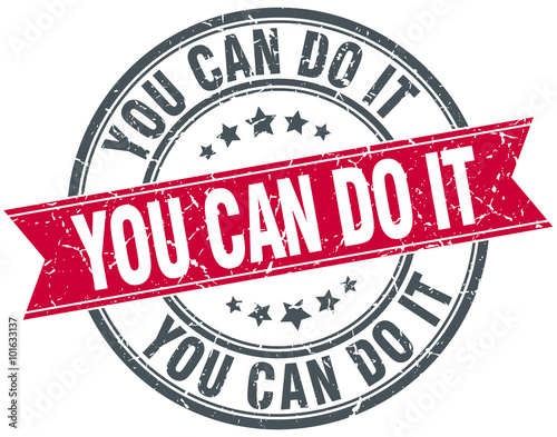 you can do it red round grunge vintage ribbon stamp