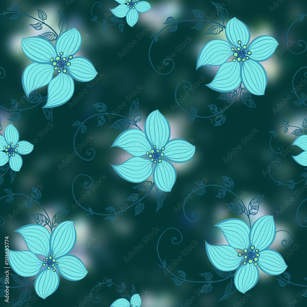 Obraz premium Seamless background. Flowers and stems with leaves.