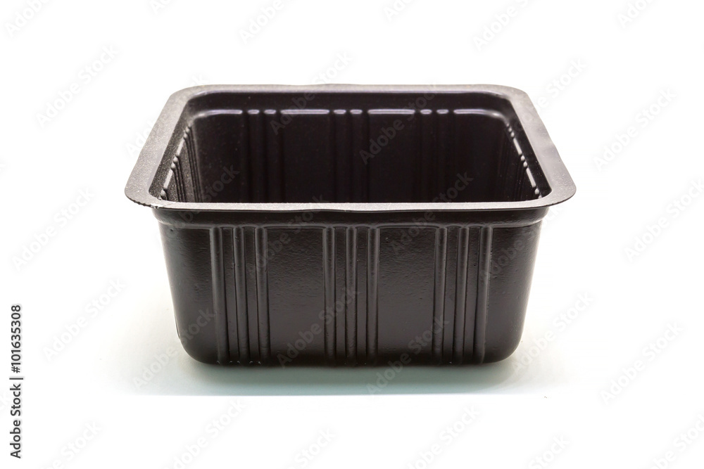 Black Plastic food container on white background Black Plastic food container on white background