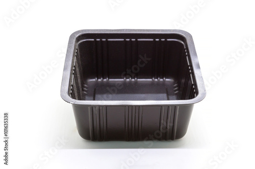 Black Plastic food container on white background