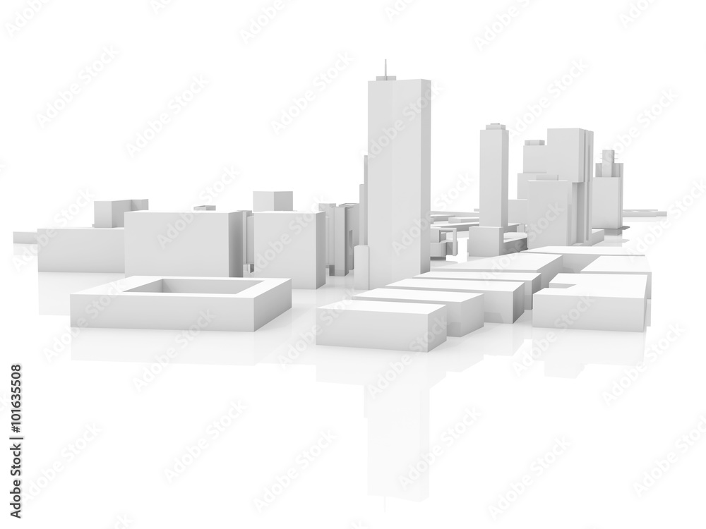 Abstract cityscape model isolated on white, 3d Abstract cityscape model isolated on white, 3d