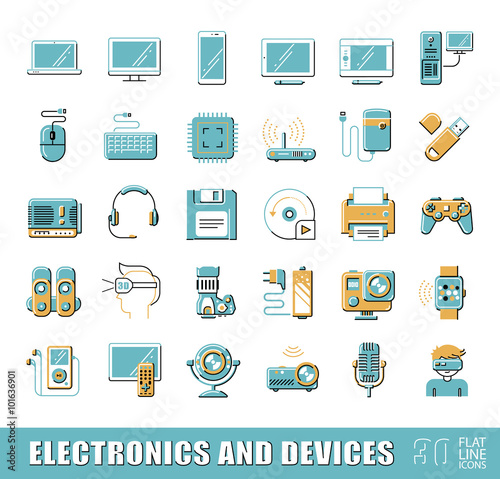 Set of electronic device icons. Vector illustration