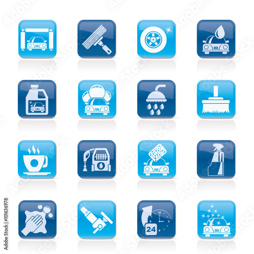 Professional car wash objects and icons - vector icon set