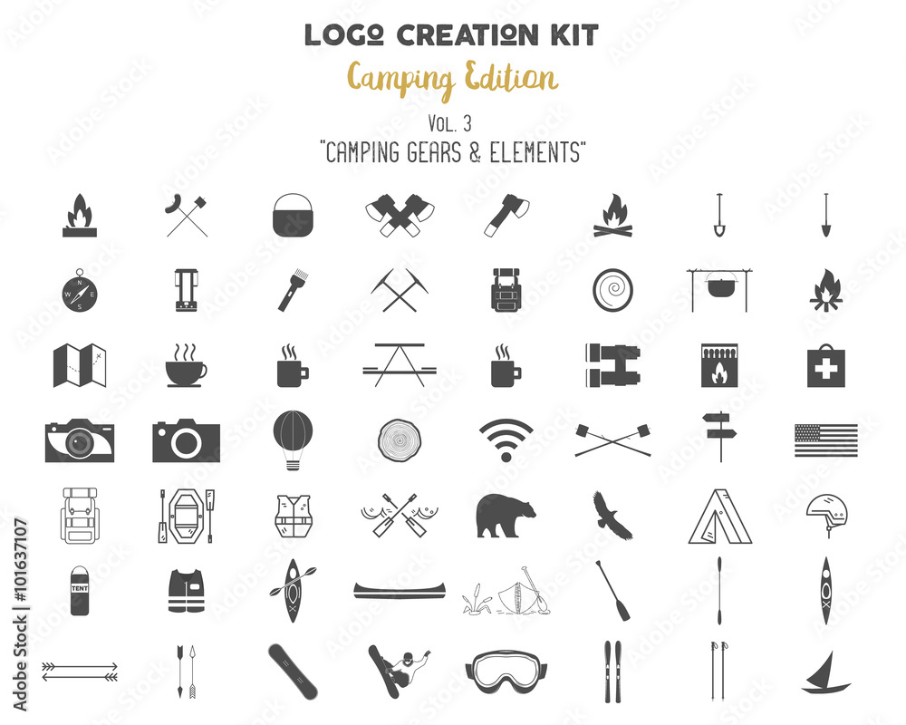 Logo creation kit bundle. Camping Edition set. Travel gear ...