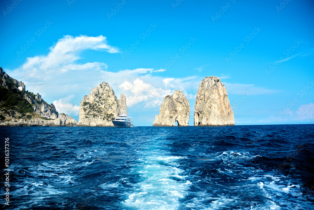 Capri island, famous Faraglioni rocks, Italy