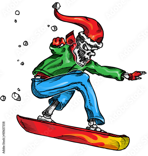skeleton snow boarder isolated  wihite  background