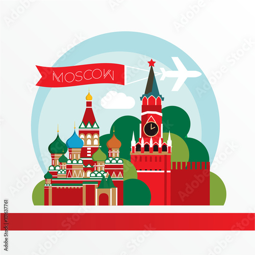 Moscow skyline, detailed silhouette. Trendy vector illustration, flat style.