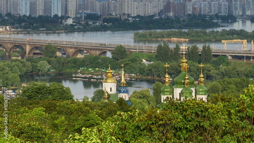 Timelapse of Kyiv botanical garden.
View to the Vydubichi monastery and left bank of Dnipro river. Kyiv, Ukraine. photo
