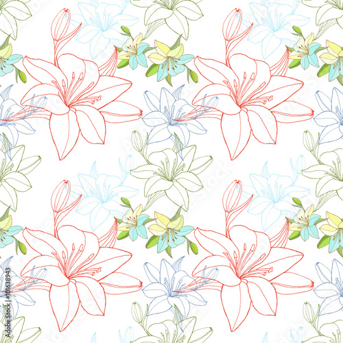 Lineart lily  seamless pattern