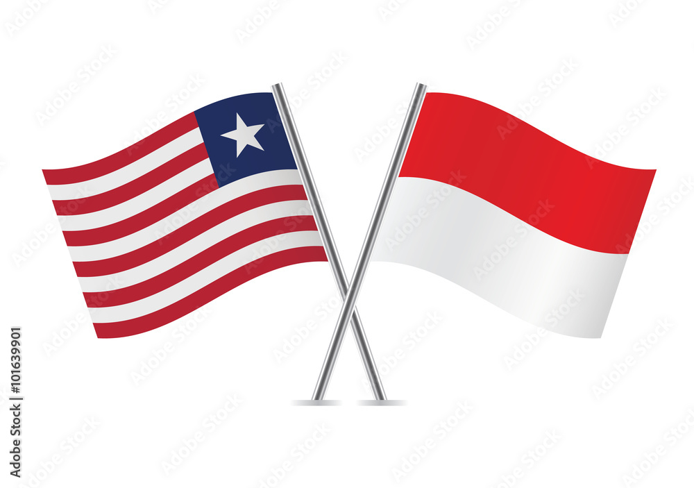 Liberian and Indonesian flags. Vector illustration.