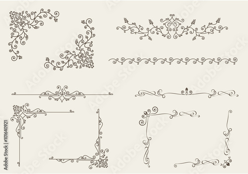 Vector set of decorative elements, border and page rules frame