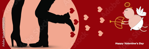Obraz na płótnie coppia di innamorati ed eros il dio dell'amore, che scocca la freccia su sfondo