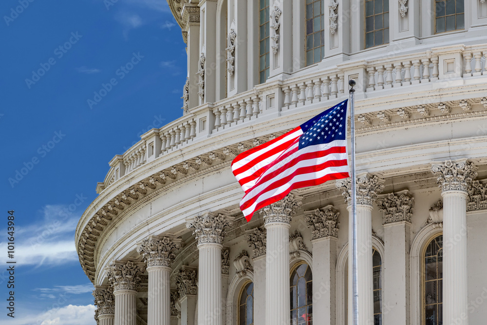 Fotografie Washington DC Capitol detail on cloudy sky