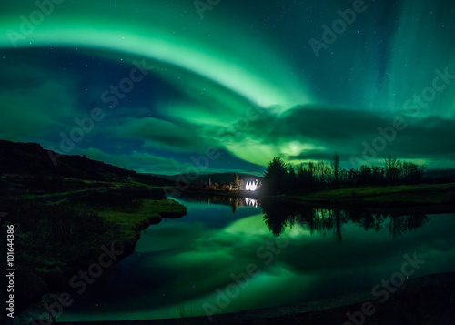 Aurora borealis reflecting off a lake