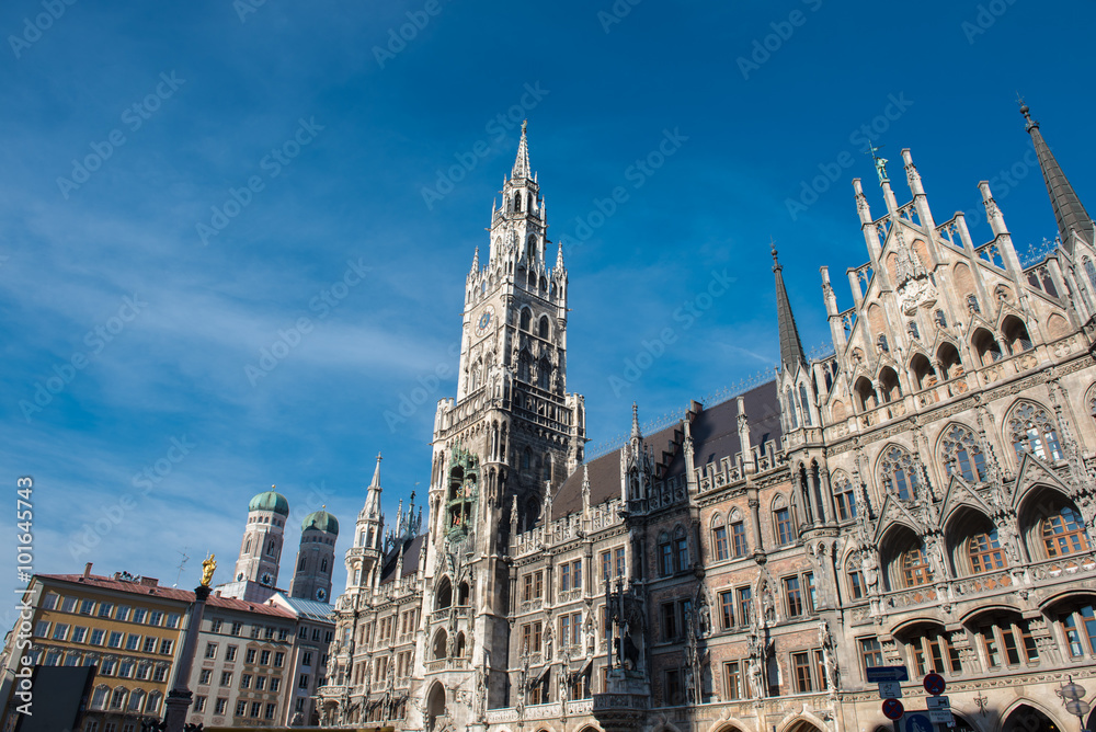 Detail of Munich town hall in the sunlight
