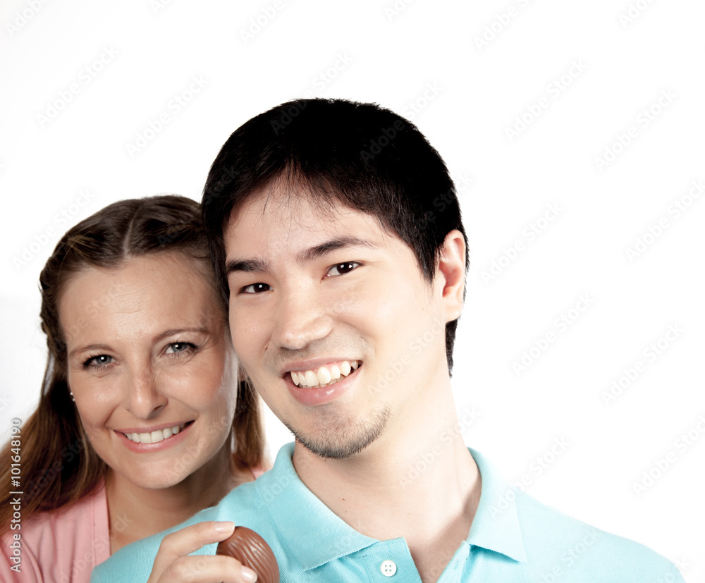 couple with easter eggs couple with easter eggs
