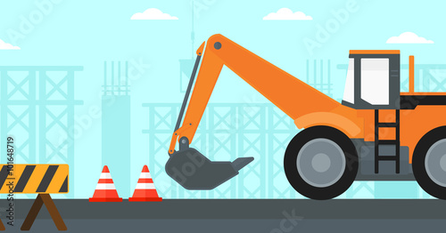 Background of excavator on construction site.