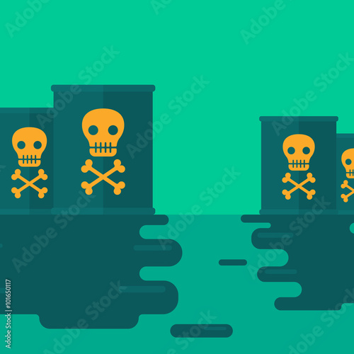 Background of polluted water with radioactive barrel