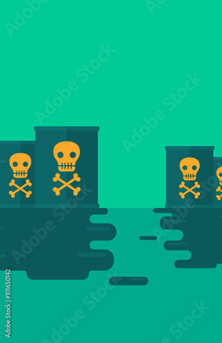 Background of polluted water with radioactive barrel.