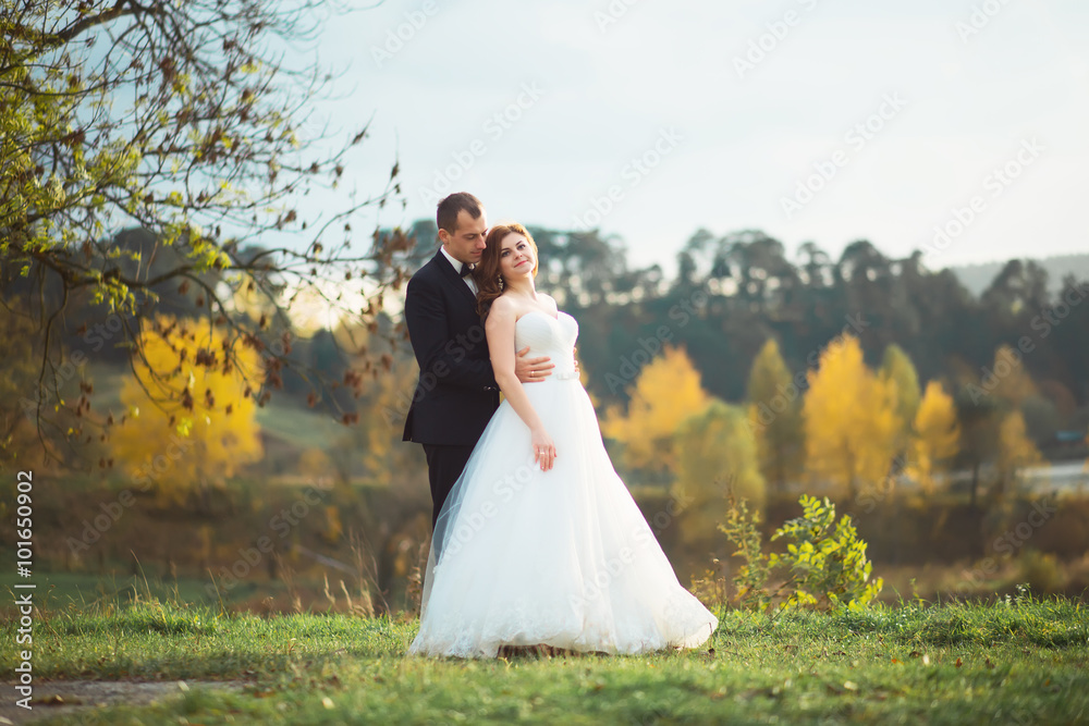 young wedding couple, beautiful bride with groom portrait