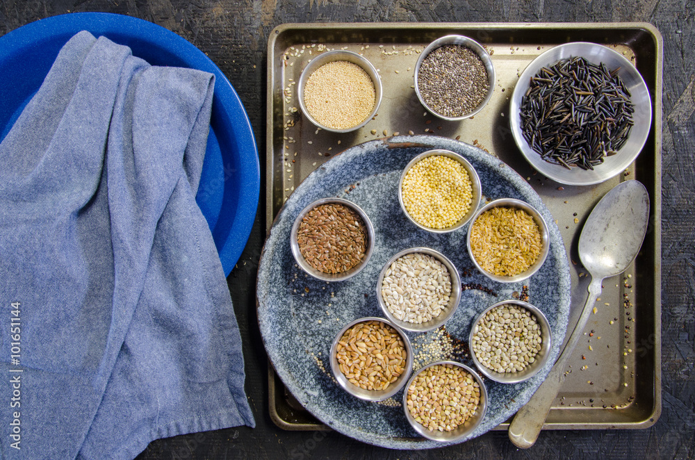 Organic super grains and gluten free alternatives in vintage setting Organic super grains and gluten free alternatives in vintage setting