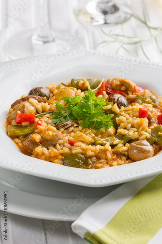 Paella Valenciana, the original version made with rabbit and snails.
