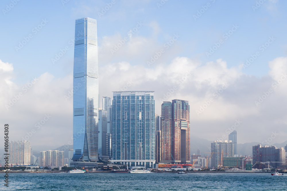 Fototapeta premium International Commerce Centre (ICC) skyscraper and other buildings in Kowloon, Hong Kong, China.