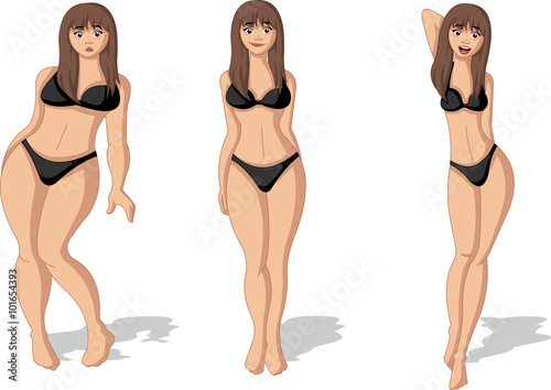 Fat and slim woman figure. Woman before and after weight loss.
