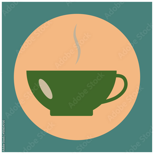 Flat image of a sparkling coffee cup isolated on double colored background. Public catering, coffee points, food industry and design element.