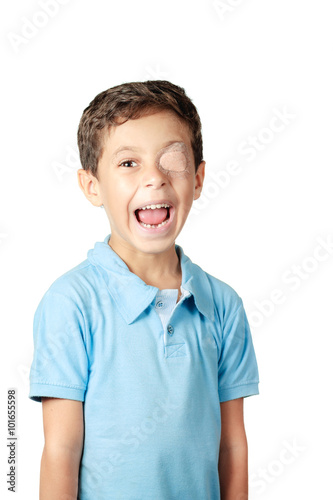 Canvas Print Child with eye patch isolated on white background