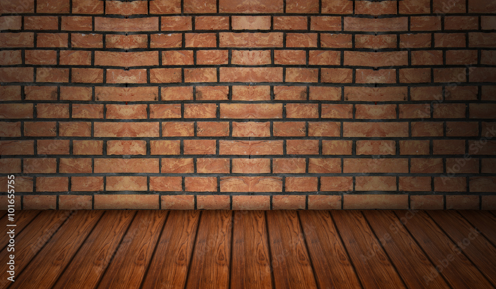 Wooden Floor with brick wall background