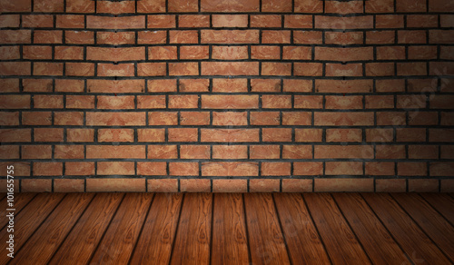 Wooden Floor with brick wall background