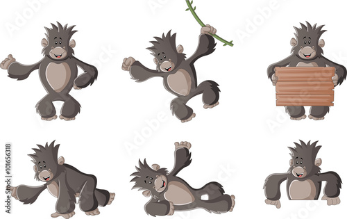 Funny cartoon happy gorilla. Cute monkey.  