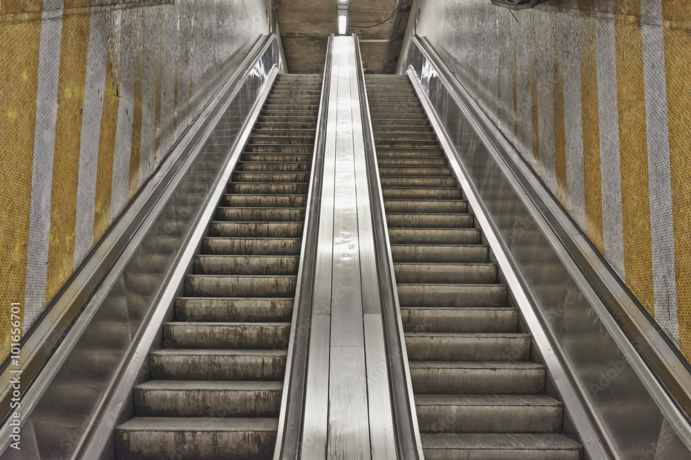Dirty and grungy escalator from Brussels subway Dirty and grungy escalator from Brussels subway