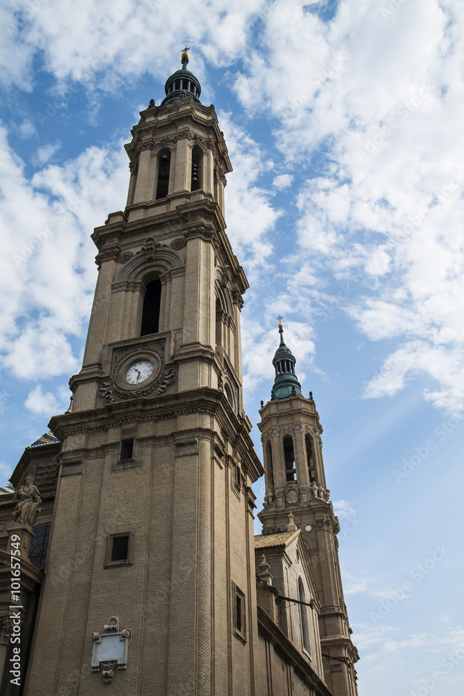 towesr of Basilica of Our Lady of the Pillar in Zaragoza, Spain
